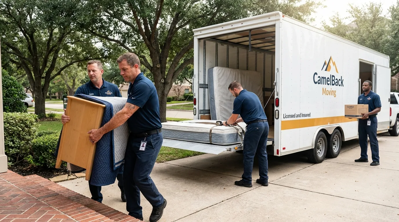 Crew loading residential truck for cross-state move from Holden, MA