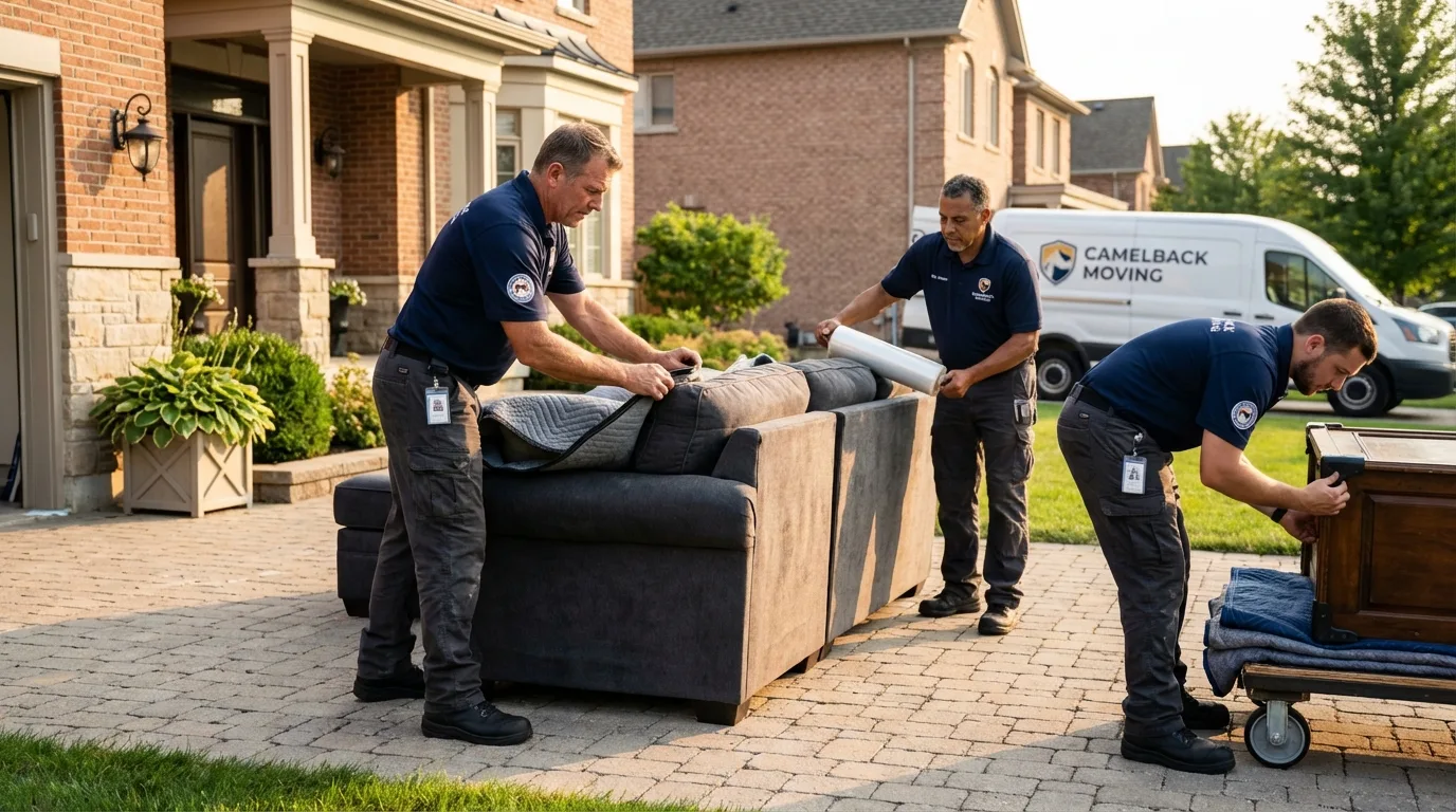 Large estate moving crew wrapping furniture in Holden, MA